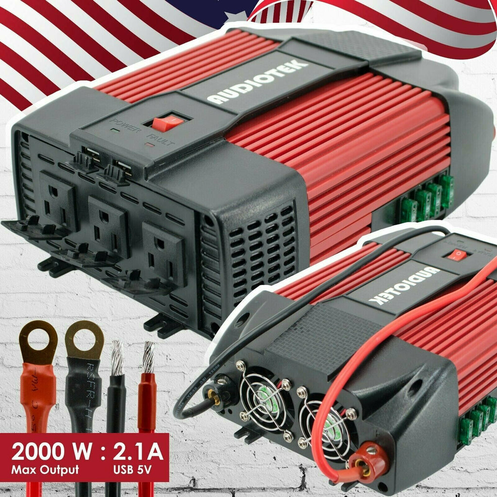 Audiotek 2000W Watt Power Inverter DC 12V AC 110V Car Converter USB port Charger - Sellabi