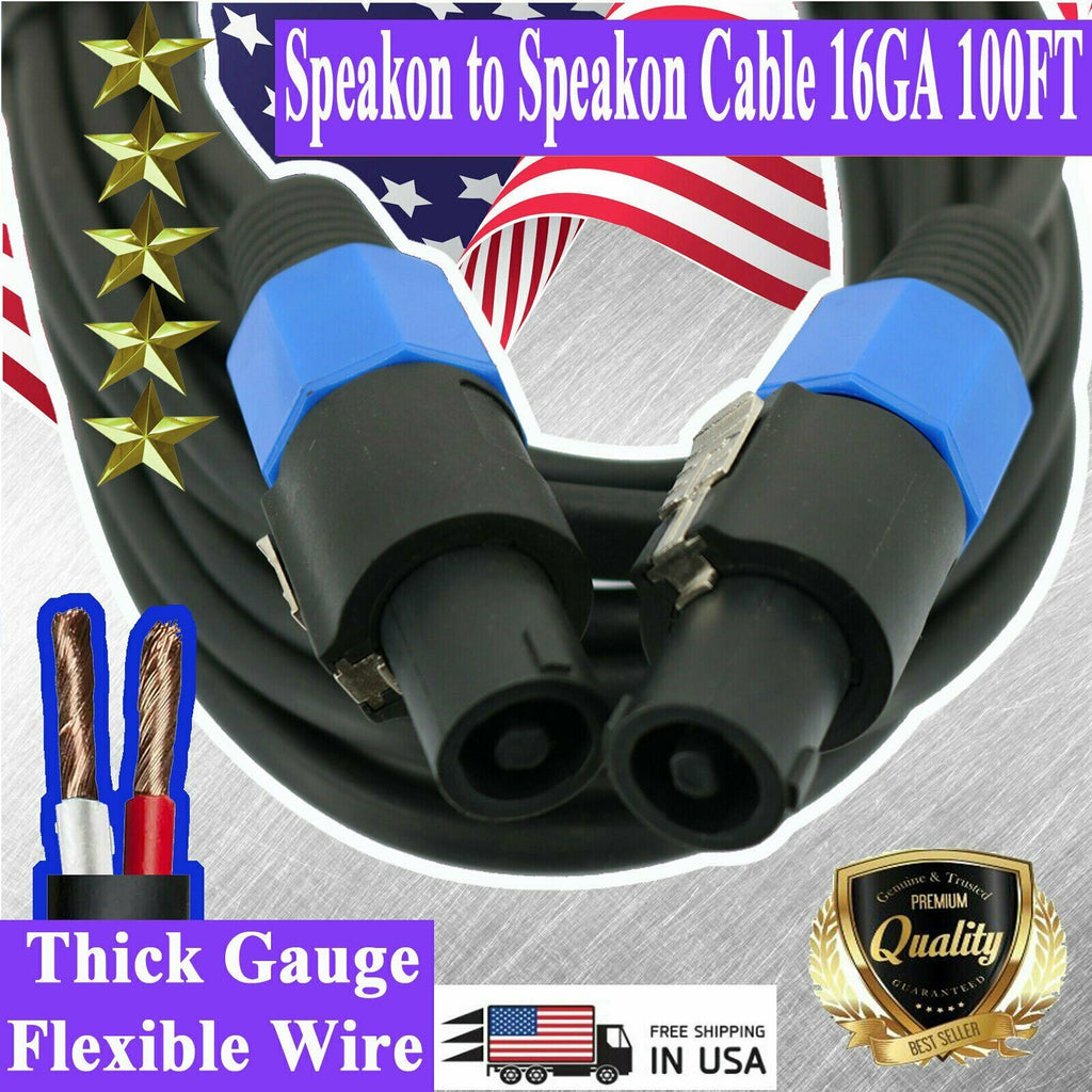 4X SPEAKON TO SPEAKON 16 GAUGE 100 FT TRUE DJ/ PRO WIRE AWG AUDIO SPEAKER CABLE - Sellabi