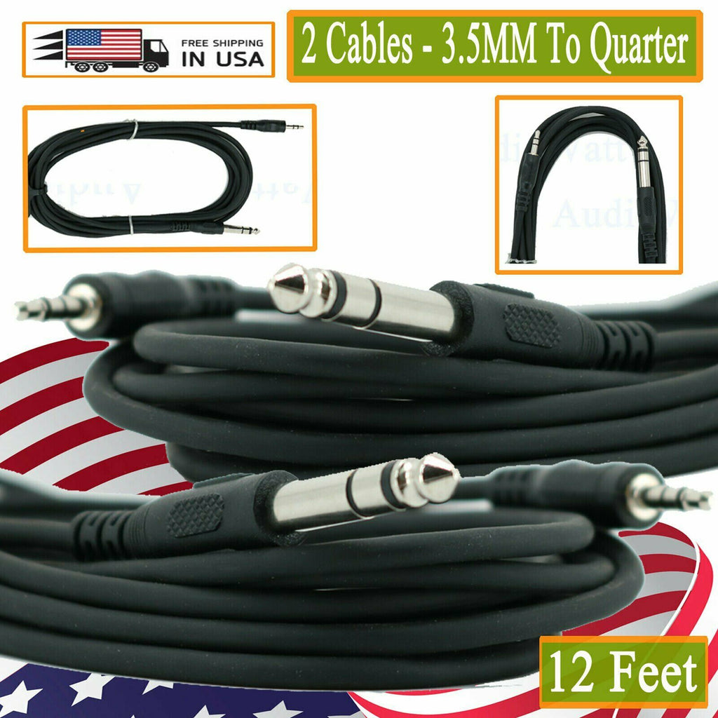 2x 12 Feet 16 Gauge 3.5MM to Quarter Microphone Cable Mic Plug For Laptop Phone - Sellabi