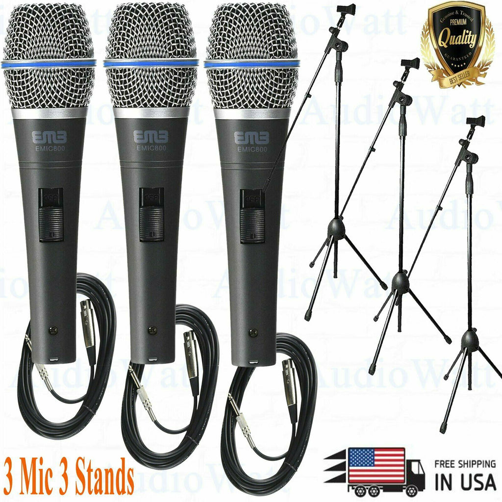 3x EMlC800 Light Aluminum Voice Unidirectional Dynamic Microphone + 3x Mic Stand - Sellabi