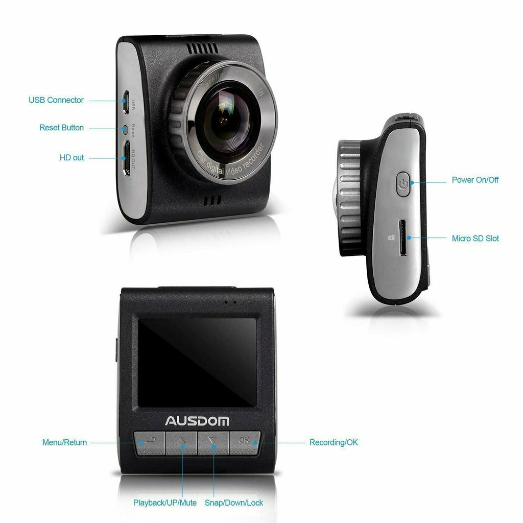 AUSDOM AD109 Dashboard Camera Recorder DVR 180 Degree Wide Angle Lens - Sellabi