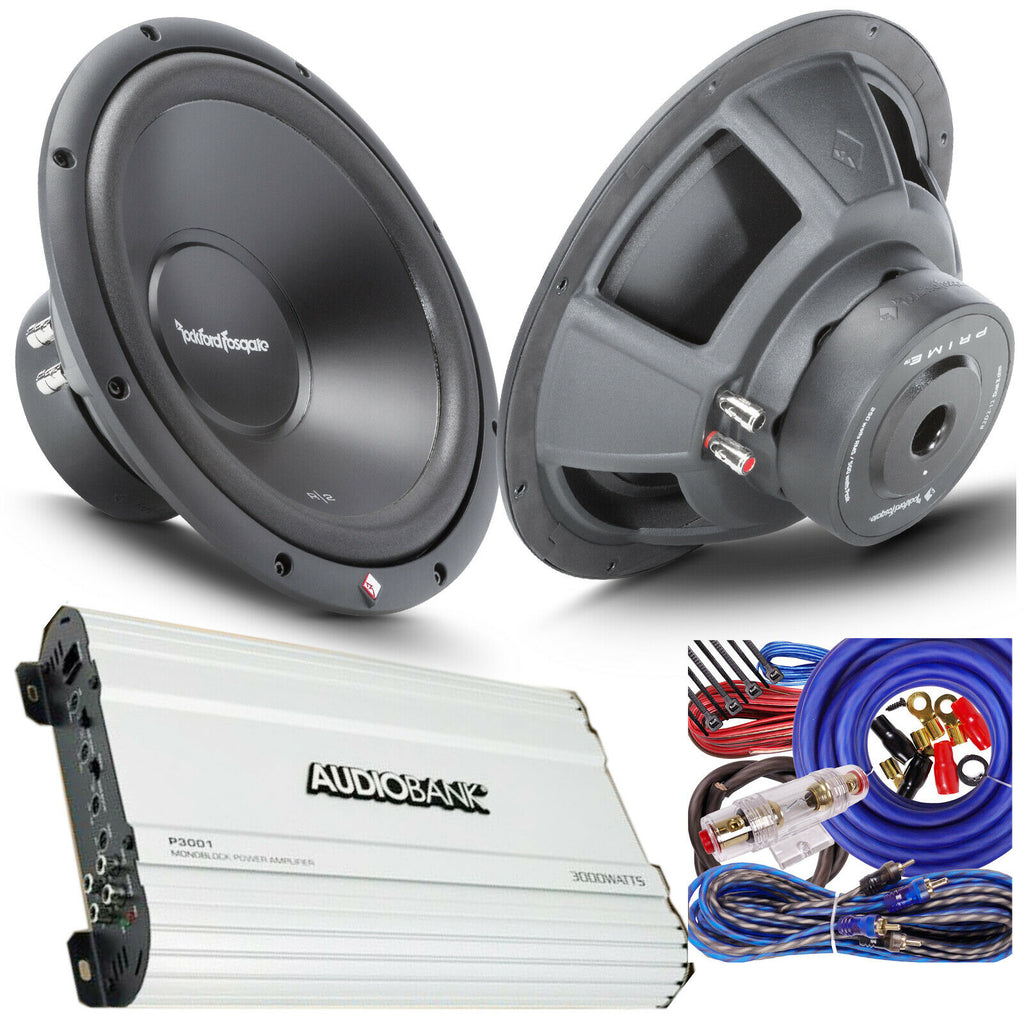 2x Rockford Fosgate R2D2-12 12" 1000W Subwoofers + P3001 Amplifier 3000W + Kit - Sellabi