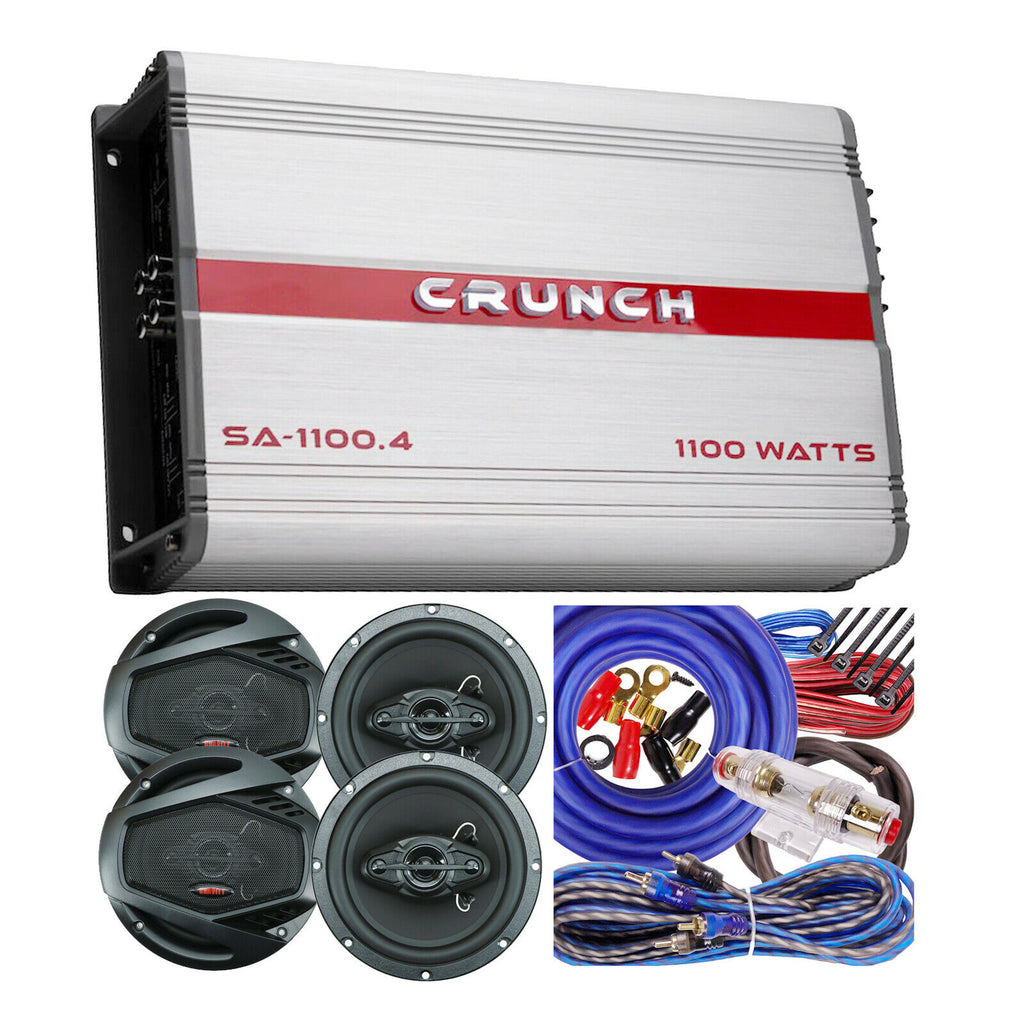 Crunch SA-1100.4 1100W 4-Ch Amplifier + 4x Speakers 800 Watt 6.5" + 4 Ch Amp Kit - Sellabi