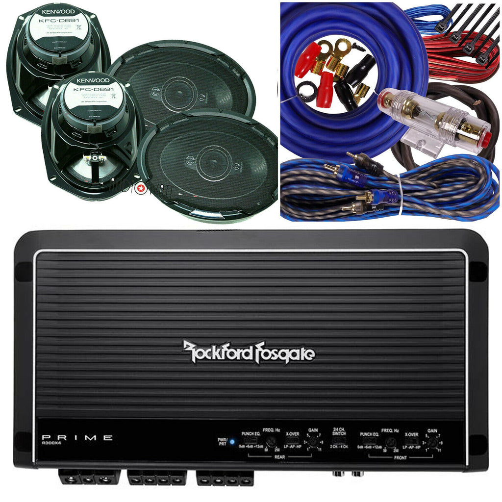 Rockford Fosgate R2-300X4 300W 4-Ch Amp + 4x Kenwood KFC-D691 6x9" Speaker + KIT - Sellabi