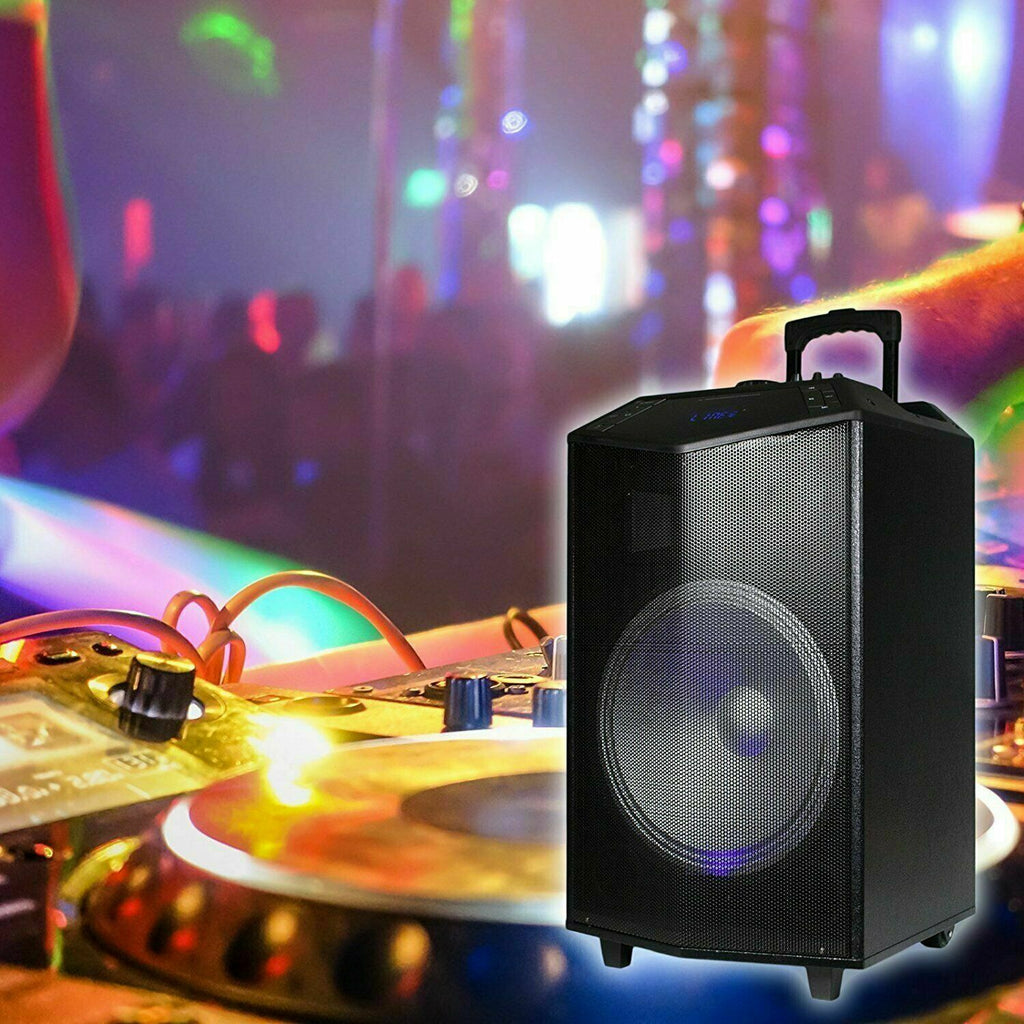 EMB PKL105 1500W 15" BLUETOOTH TAILGATE PA DJ PARTY SPEAKER LIGHTS REMOTE MIC - Sellabi