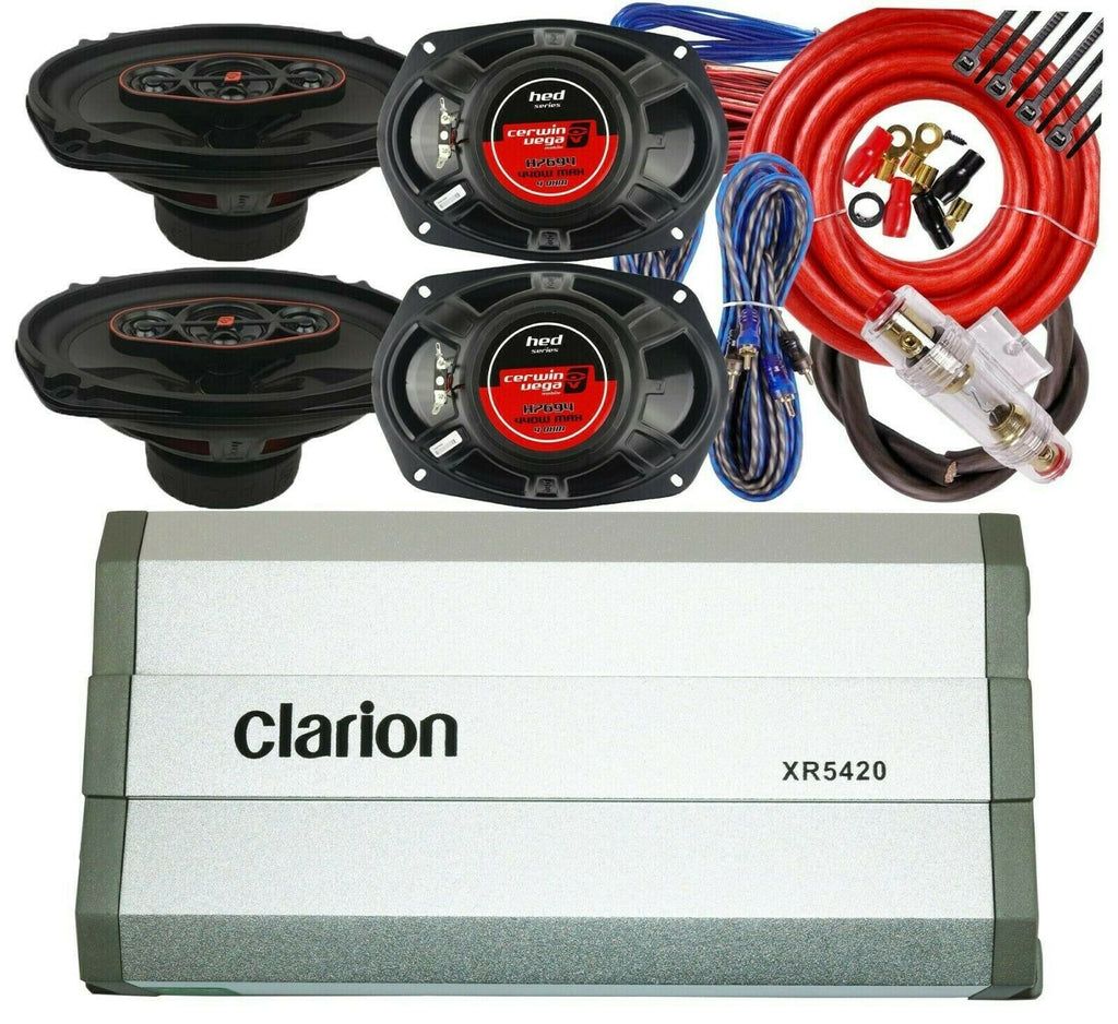 Clarion XR5420 Amplifier + 4x Cerwin-Vega H7694 440W 6x9" Speakers +4 Ch Kit - Sellabi