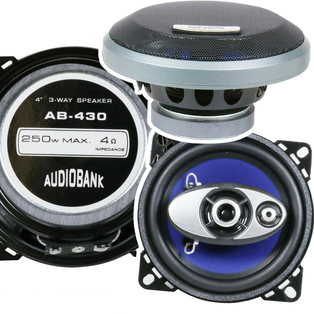 NEW AUDIOBANK AB-430 500 WATTS 4" INCH 3-Way CAR AUDIO COAXIAL SPEAKERS  2 PAIRS - Sellabi