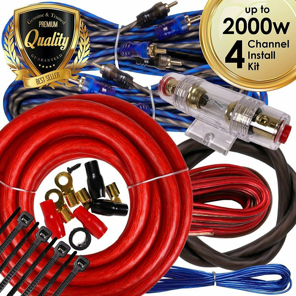 Complete 4 Channels 2000W 4 Gauge Amplifier Installation Wiring Kit Amp PK2 Red - Sellabi