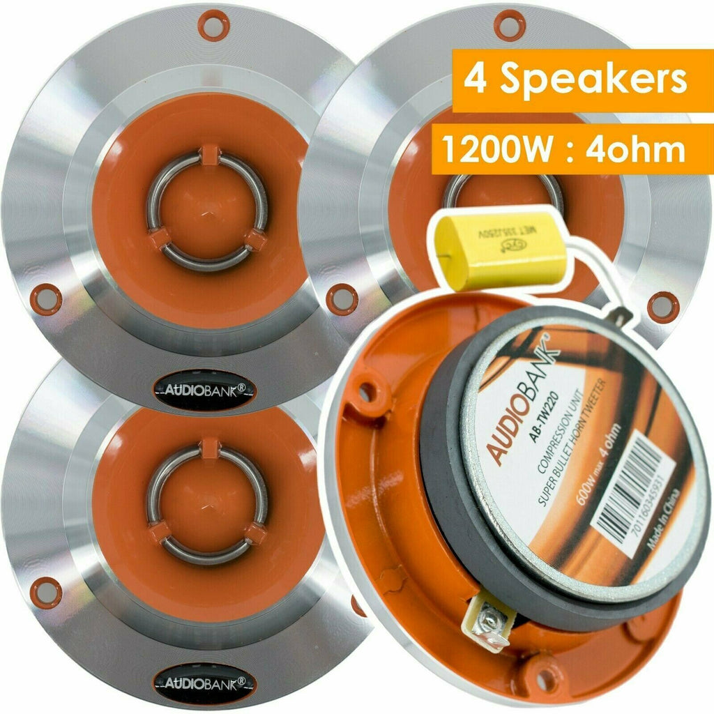 4) Audiobank TW220 3.75" 600W Car Audio Heavy Compression Super Horn Tweeters - Sellabi