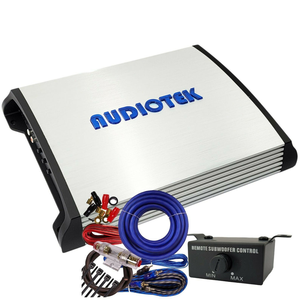 Audiotek AT-4000M 1 Channel 4000W Monoblock Car Amplifier + 4 Ga Amp Kit Blue - Sellabi