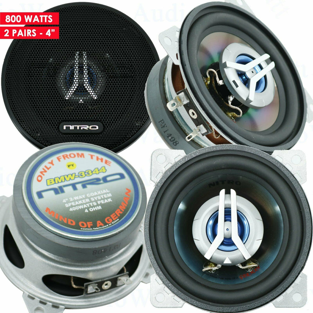 4x Nitro BMW-3344 400 Watts 4" Car Audio 2-Way 4 Ohms 4 Inches Coaxial Speakers - Sellabi