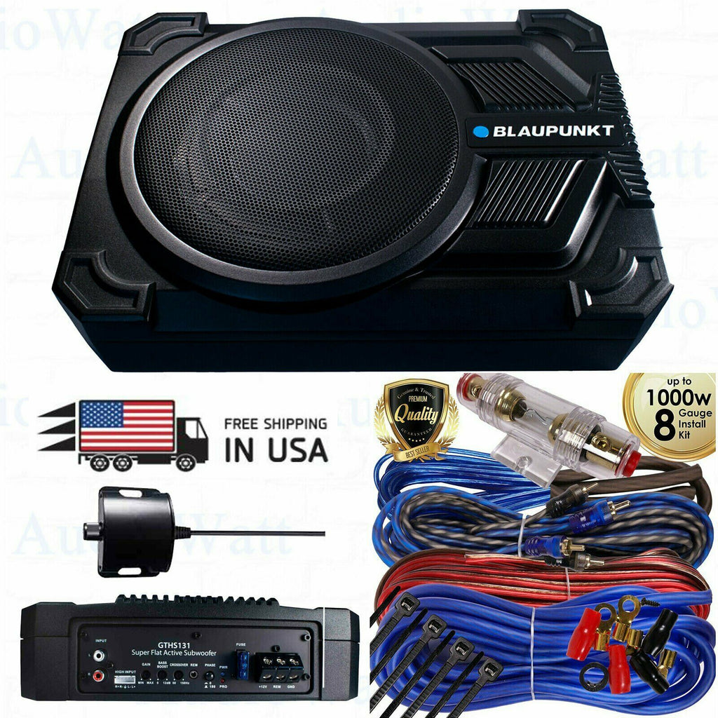 Blaupunkt GTHS131 200W 8" Bass Boost Super Active Subwoofer + 8 Gauge 1000W BLUE - Sellabi