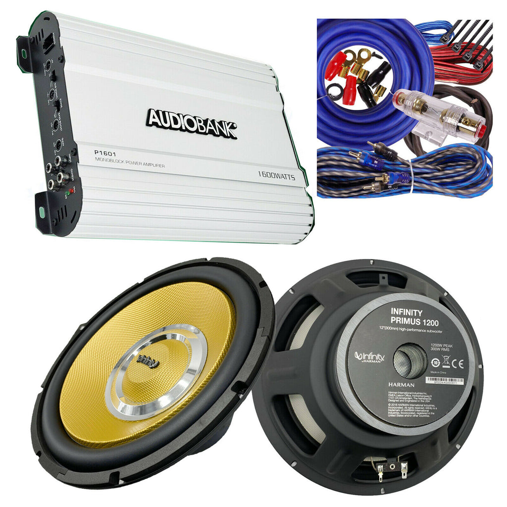 1 x Infinity 12" Inch 1200W Subwoofer + Amplifier 1600W + 4 Gauge Kit - Sellabi