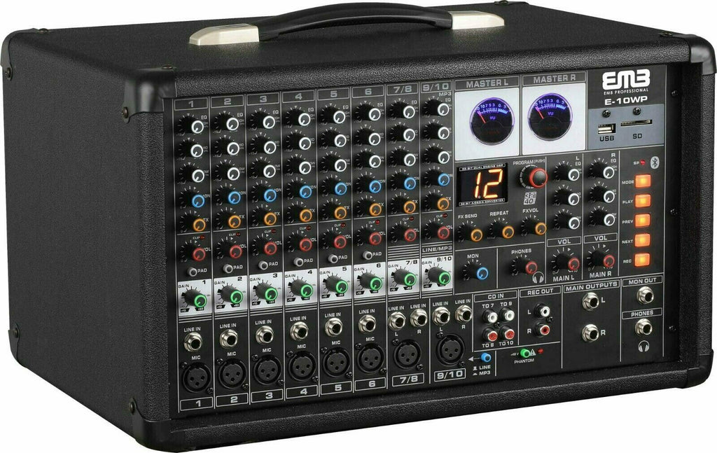 EMB 10P 600W 10 Channel Power Mixer Console w/ DSP Effects, Bluetooth, Record - Sellabi