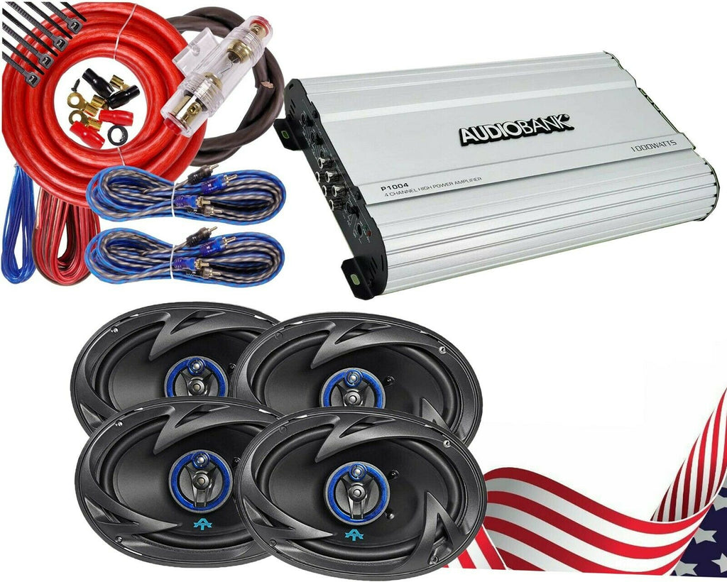 4x Autotek ATS693 6x9" 800W Speakers + Audiobank P1004 4CH Amplifier + AmpKit - Sellabi