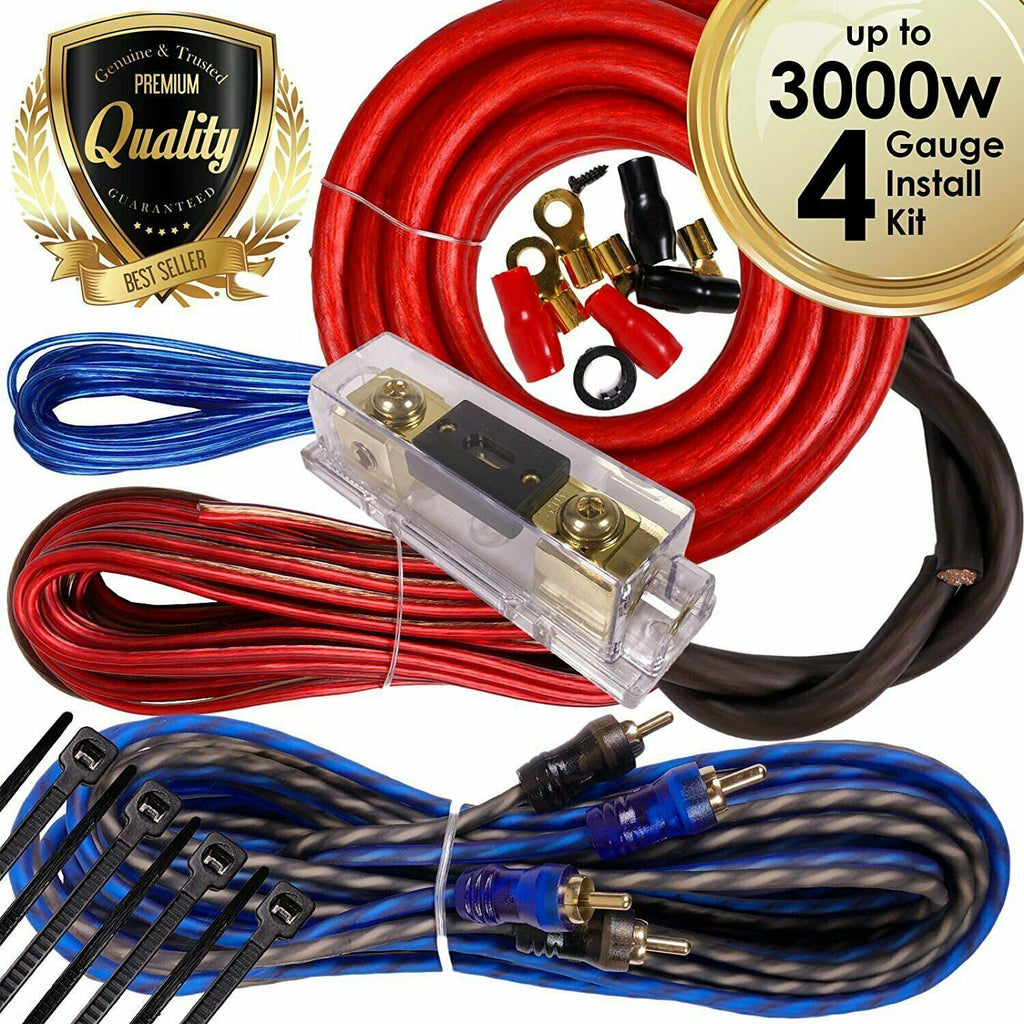Complete 3000W 4 Gauge Car Amplifier Installation Wiring Kit Amp PK2 4 Ga Red - Sellabi