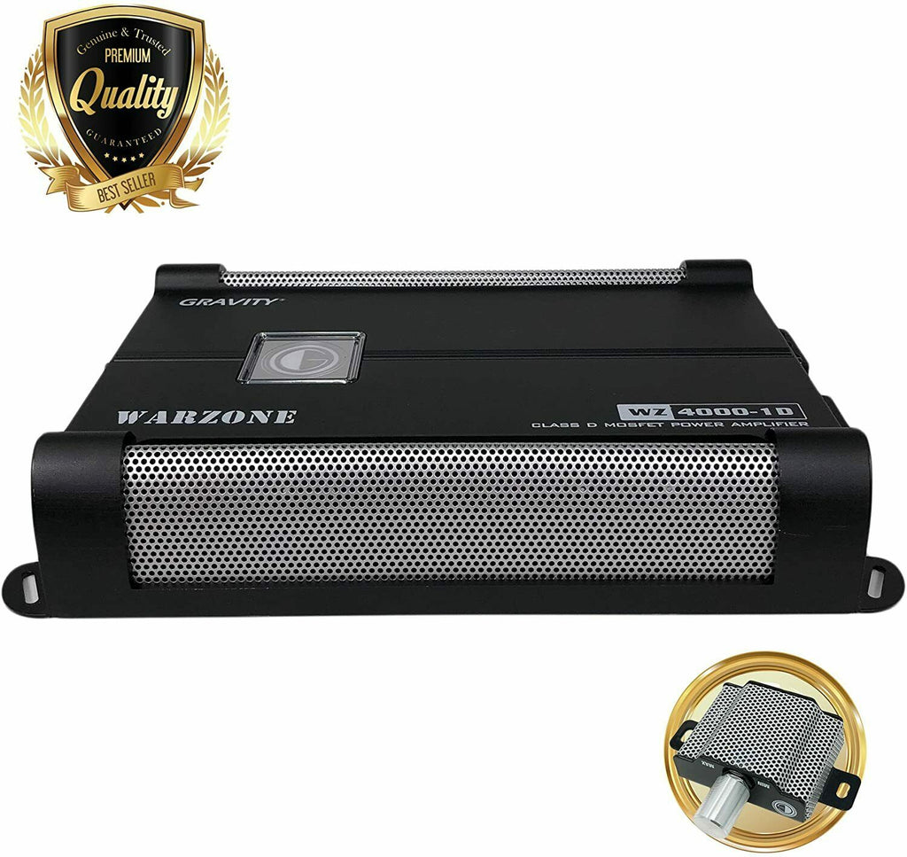 Gravity WZ4000.1D 4000W Class D 1 Ohm Car Audio Subwoofer Amplifier + 4 Ga Kit - Sellabi