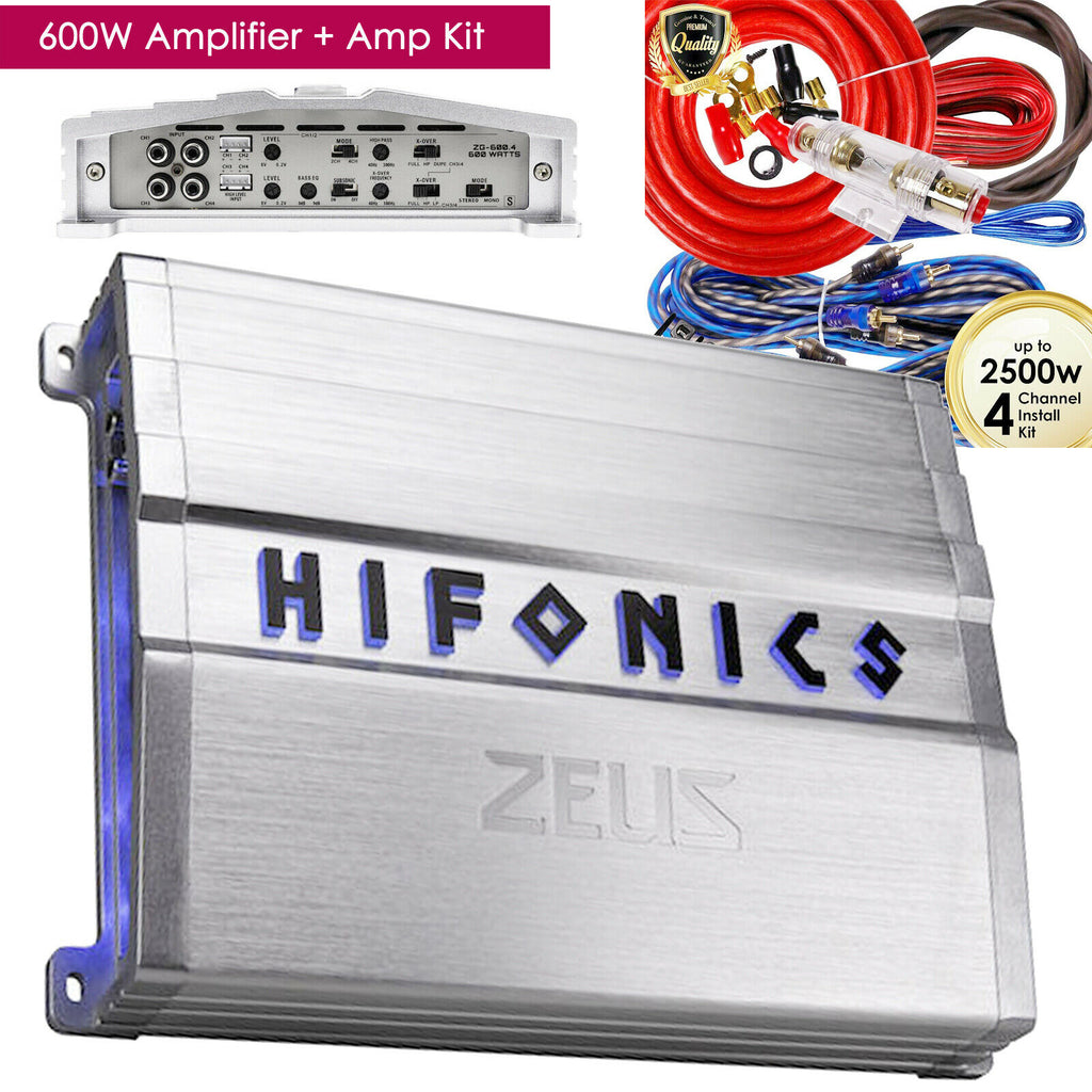 HIFONICS ZEUS ZG-600.4 600W 4 CHANNEL AUDIO AMPLIFIER CLASS A/B + 4-CH AMP KIT - Sellabi