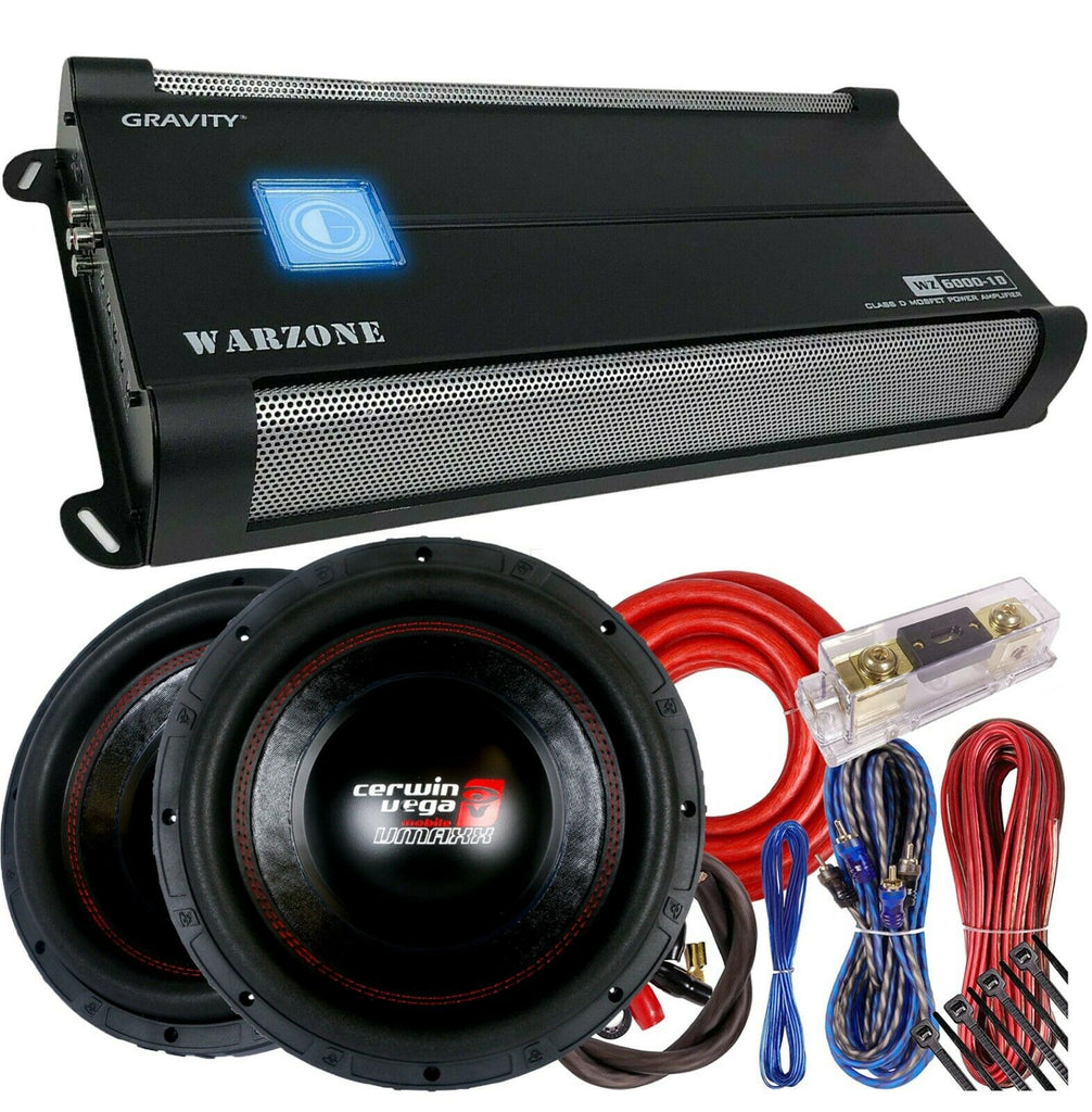 2x Cerwin-Vega VMAX12D4 12” Subwoofer + Gravity WZ6000.1D Amplifier + 0 Ga Kit - Sellabi