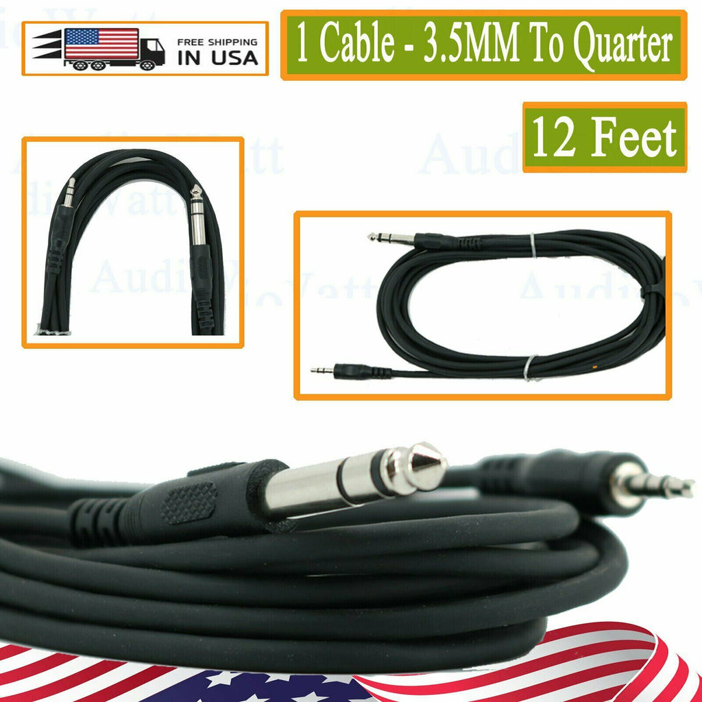 1x 12 Feet 16 Gauge 3.5MM to Quarter Microphone Cable Mic Plug For Laptop Phone - Sellabi