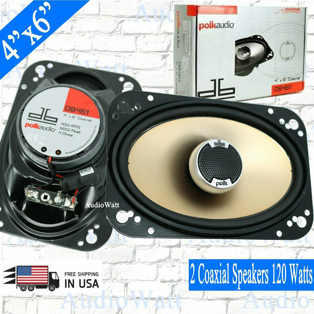 2x POLK AUDIO DB461 4"x6" 2-Way 300W Coaxial Speakers Marine Car Audio - 1 Pair - Sellabi