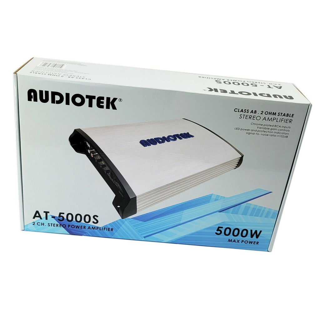 Audiotek AT-5000S 2 Channel 5000 Watts Stereo Car Amplifier + 4 Ga Amp Kit Blue - Sellabi