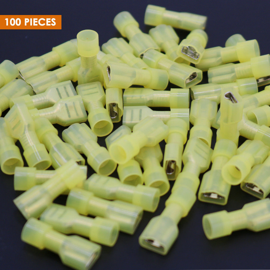 100 Female Insulated Wire Terminal Yellow 16-14Ga AWG Quick Disconnect Connecter - Sellabi