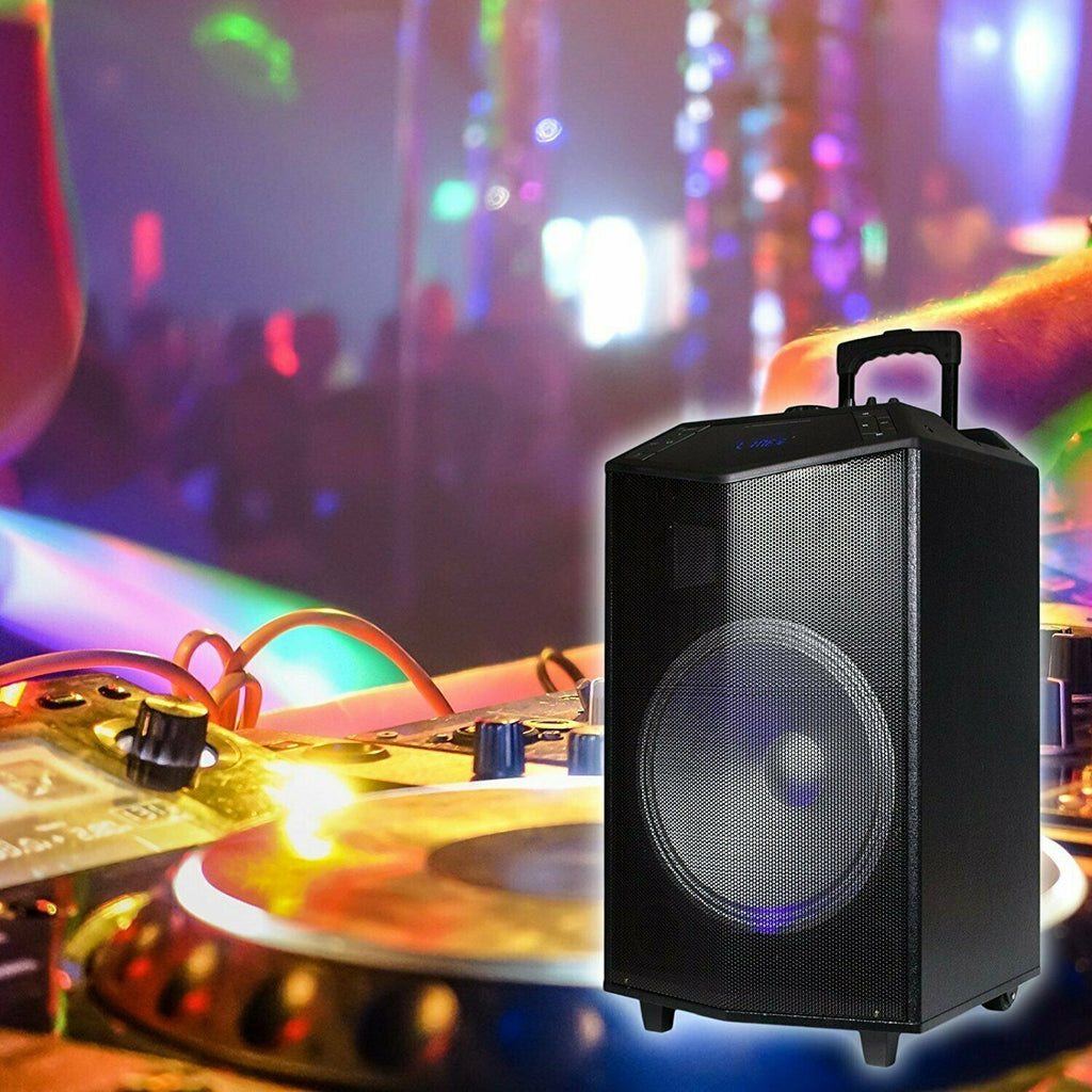 EMB 1500W 15" inch BLUETOOTH TAILGATE PA DJ PARTY SPEAKER LIGHTS REMOTE MIC - Sellabi