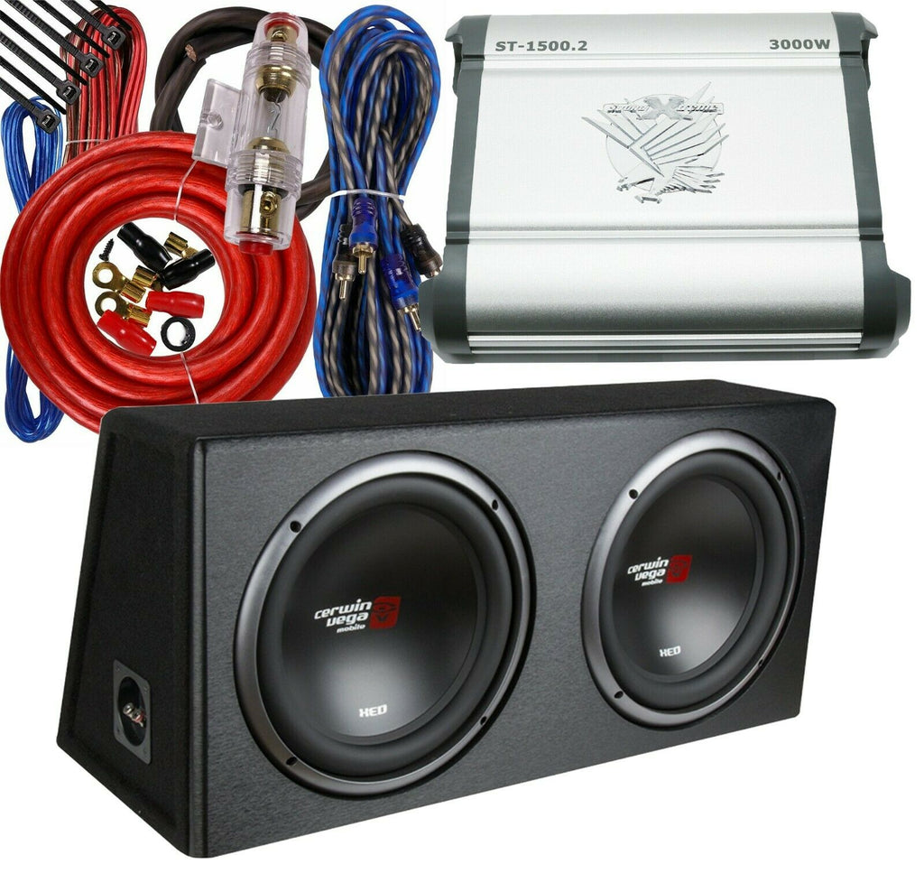 Cerwin Vega XE12DV 12" 1600W Sub Enclosure Box + Soundxtrem ST-1500.2 Amp + Kit - Sellabi