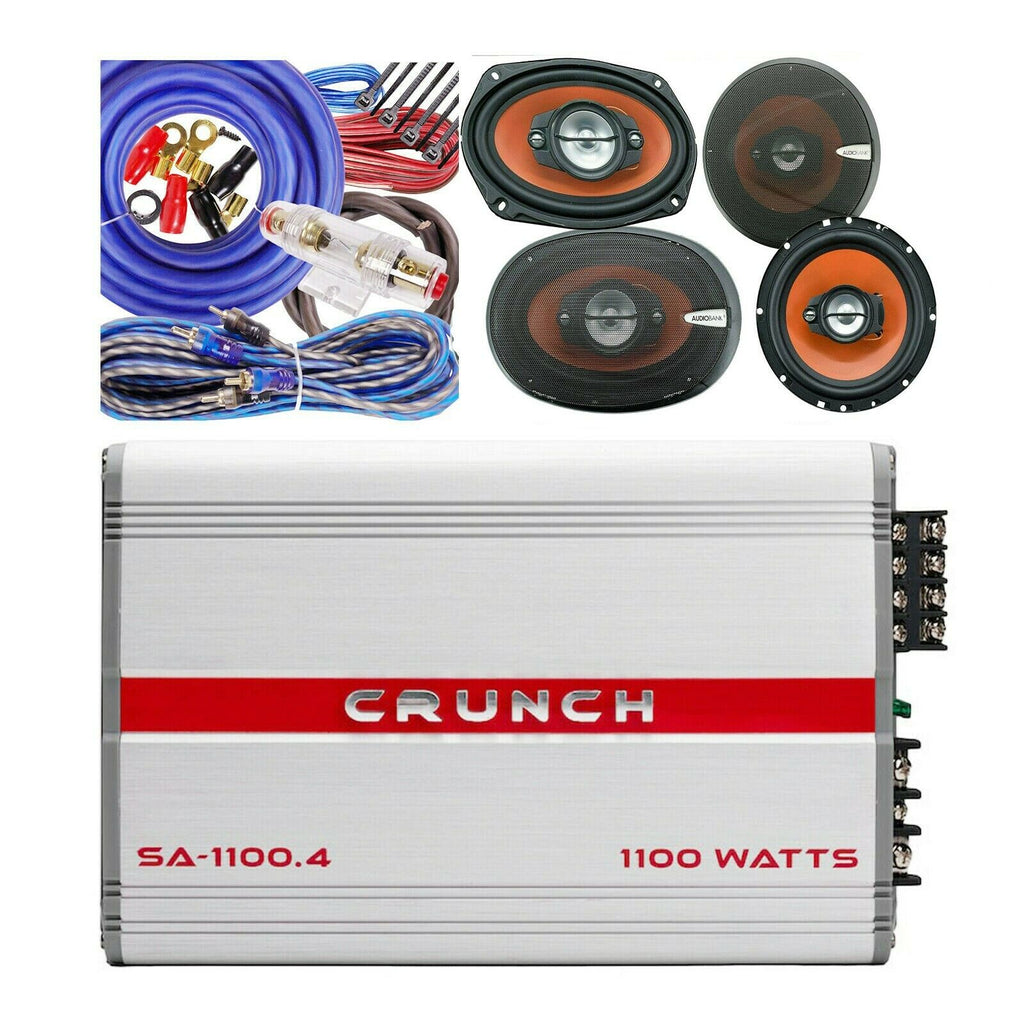 Crunch SA-1100.4 1100W 4-Ch Amplifier + 4x Speakers 6" x 9" 1000W 6.5" 400W  Kit - Sellabi