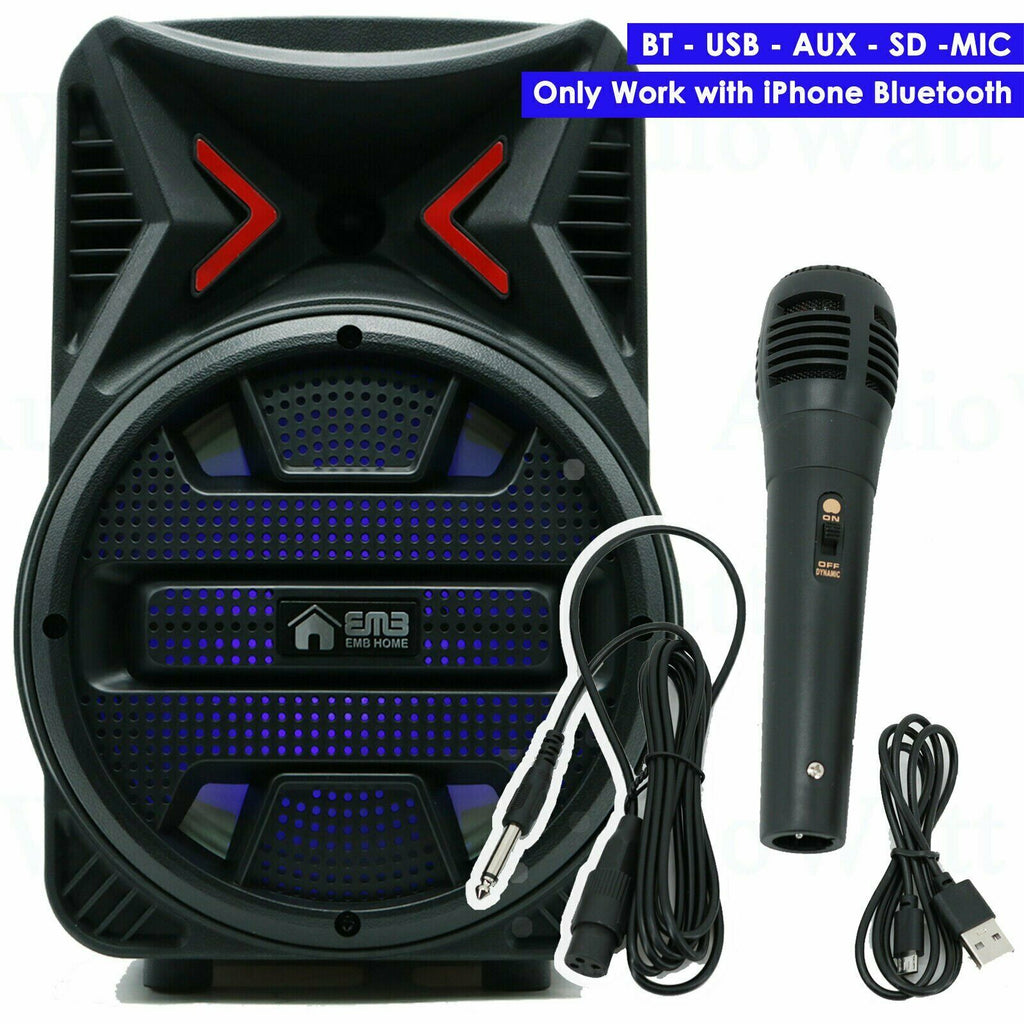 8" 600 Watts Portable Powered DJ Speaker Only Work w/ iPhone Bluetooth AUX USB - Sellabi