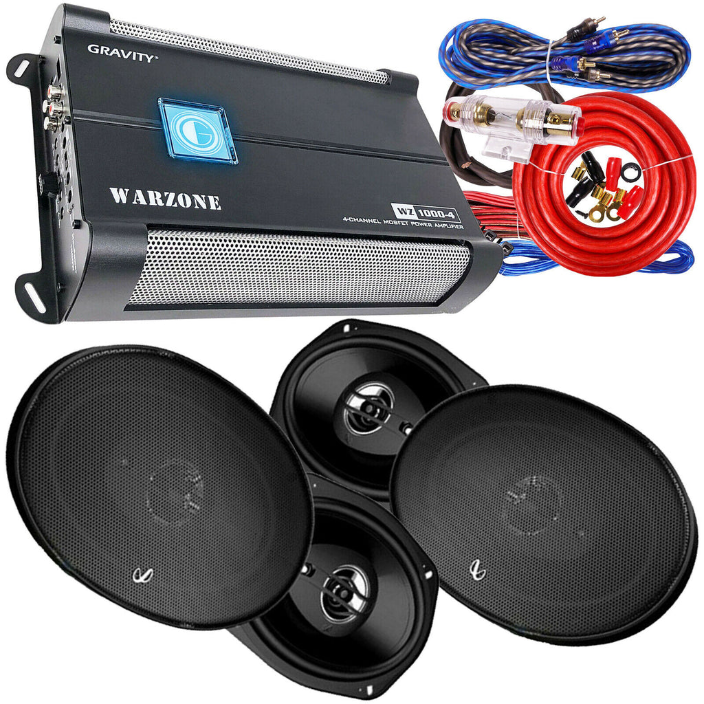 4x Infinity Alpha 6930 6x9" 980W Speaker + Gravity WZ1000.4 1000W 4-Ch Amp + Kit - Sellabi