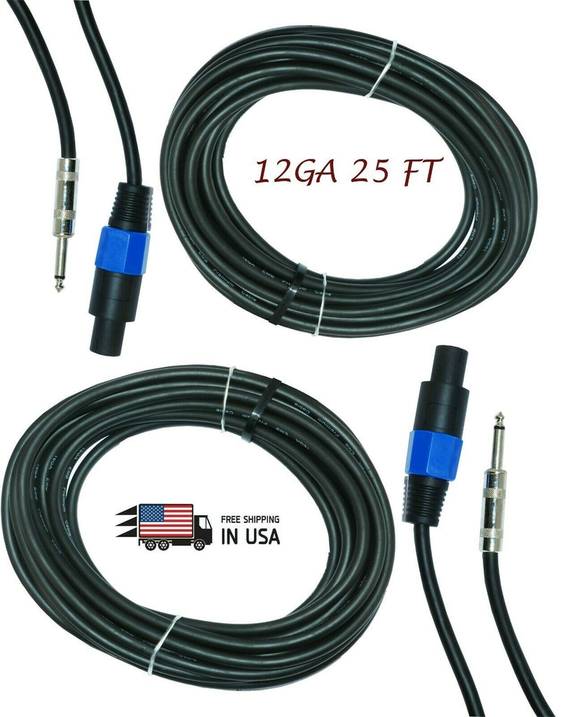 2X EMB PRO 12 GAUGE 25 FT SPEAKON TO QUARTER PA AWG SPEAKER CABLE WIRE SQ-1225 - Sellabi