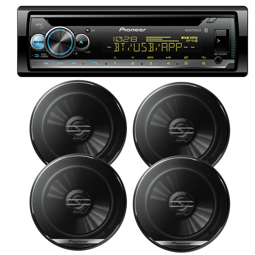 New Pioneer DEH-S5100BT 1-Din In-Dash CD Receiver + (4) TS-G1620F 6.5? Speakers - Sellabi