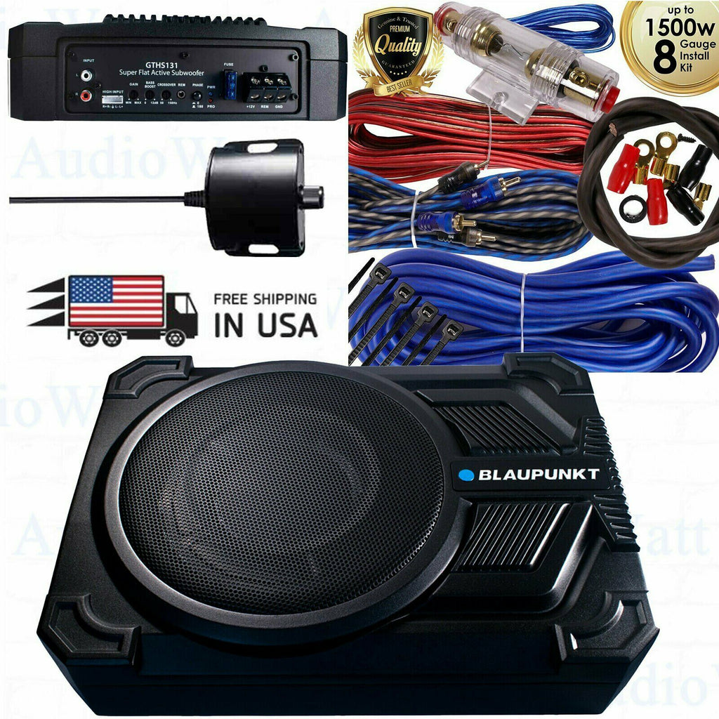 Blaupunkt GTHS131 200W 8" Bass Boost Super Active Subwoofer + 8 Gauge 1500W BLUE - Sellabi