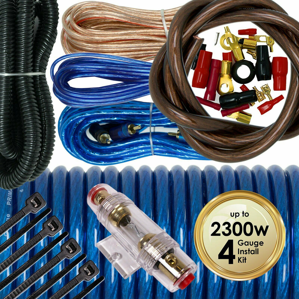 Audiotek 4 Gauge Amp Kit Amplifier Install Wiring Complete 4 Ga Wire 2300W Blue - Sellabi