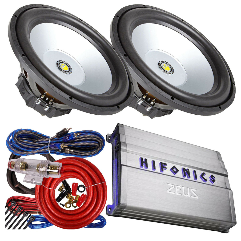 Hifonics ZG-2400.1D 2400W Mono Amplifier + 2x Gravity GR-15PW 15" + 4 Ga Amp Kit - Sellabi