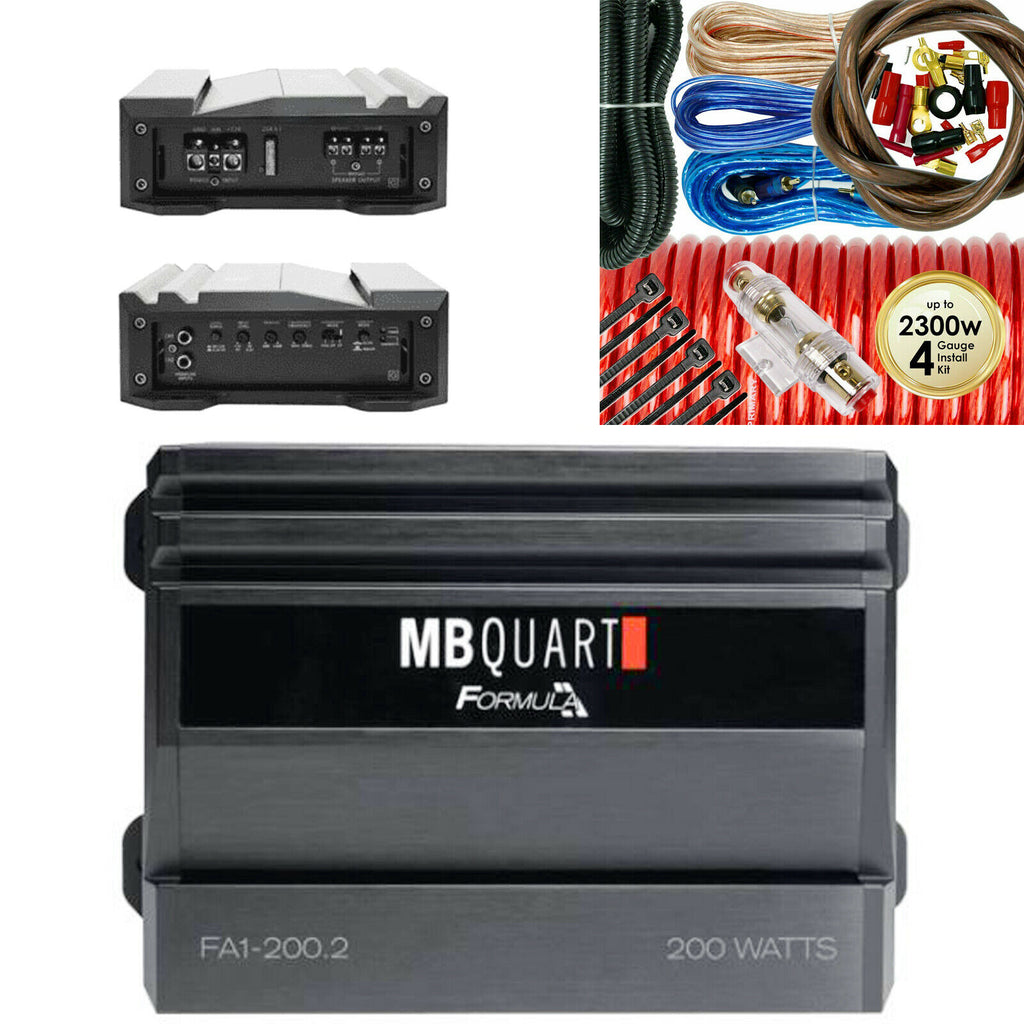 MB Quart FA1-200.2 FORMULA 200 Watt 2 Channel Car Audio Amplifier + 4 Gauge Kit - Sellabi