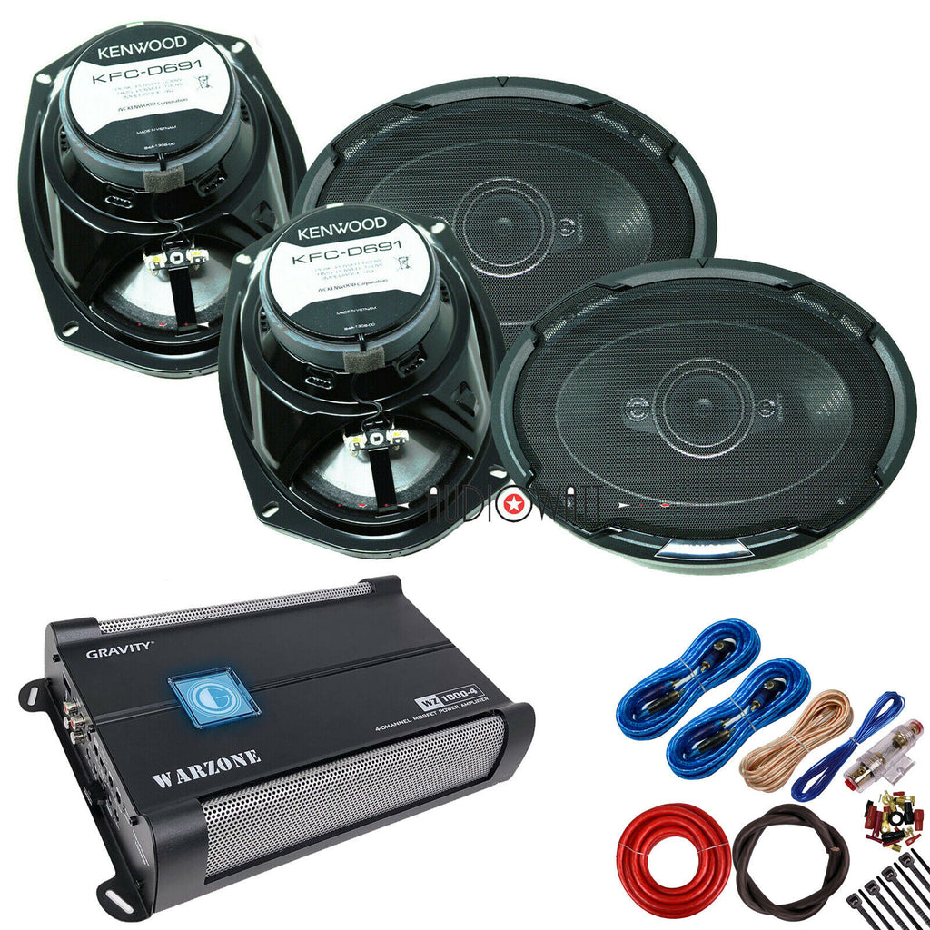 (4) Kenwood KFC-D691 6X9" 4-Way 600W Coaxial Speakers + 1000W 4 CH Amp + Kit - Sellabi