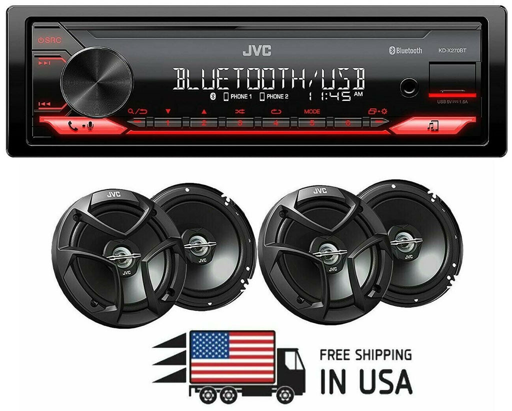 JVC KD-X270BT Receiver + 2 Pair CS-J620 6.5" CS Series 2-Way Coaxial Car Speaker - Sellabi