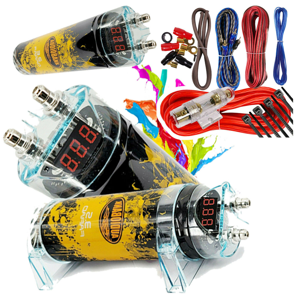 3500 Watts PRO 3.5 Farad Capacitor Car Audio Power 12V Display + 8 Gauge amp KIT - Sellabi