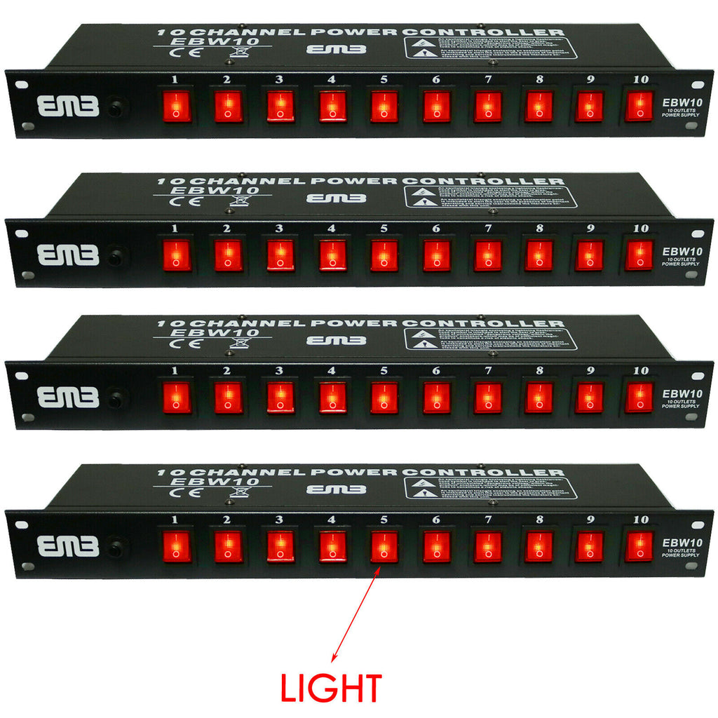 4x EMB EBW10 10 Outlets Rack Mount Power Supply AC 110V/220V Surge Protector - Sellabi