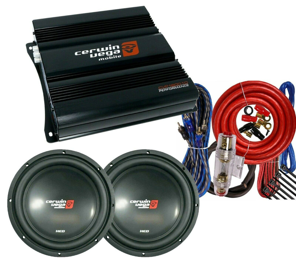 2x CERWIN-VEGA XED10V2 10" Subwoofer + CVP1600.1D Amplifier + 4 Gauge Amp Kit - Sellabi