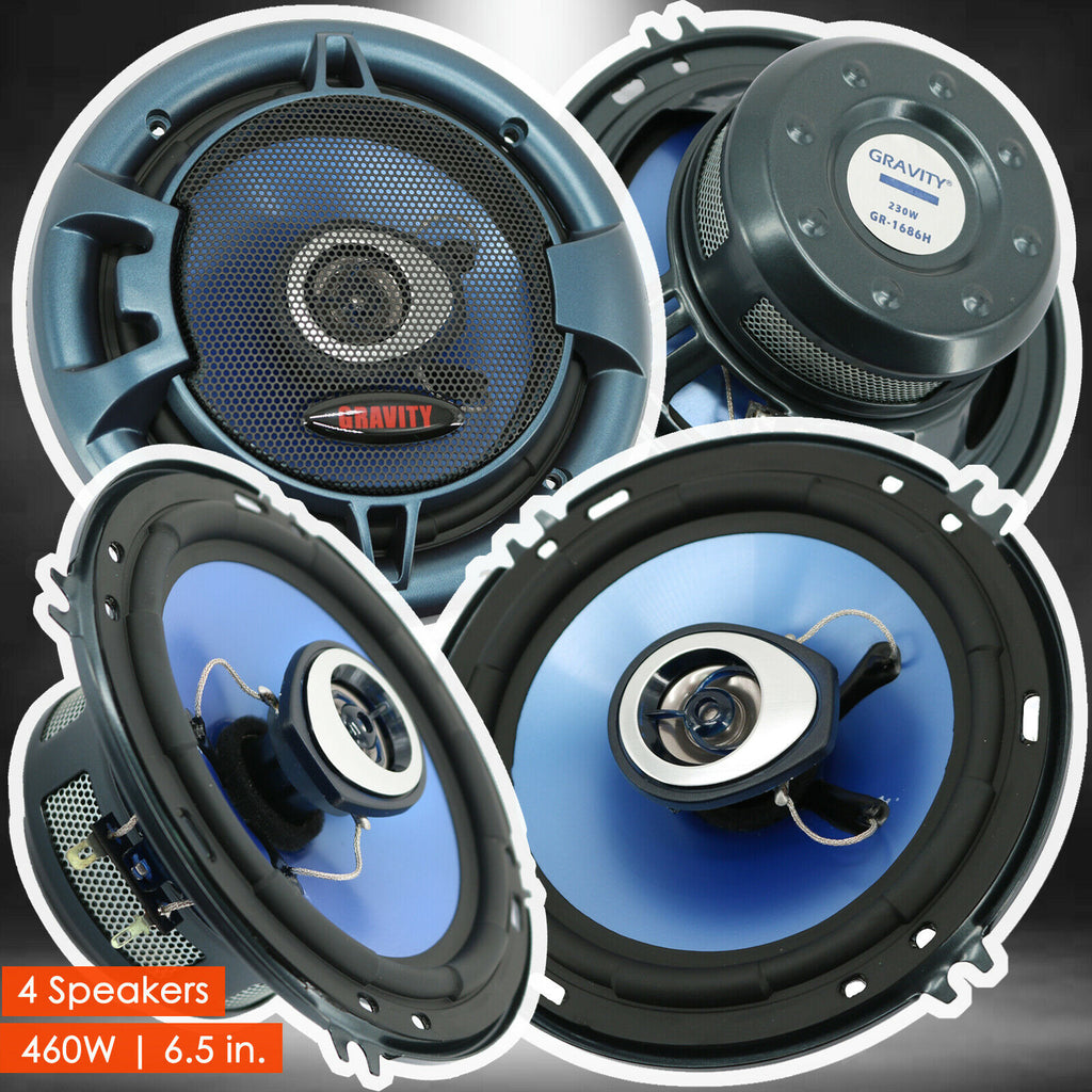 4x New Gravity 6.5" inch 2-Way 460 Watts Coaxial Car Speakers CEA Rated- 2 Pairs - Sellabi